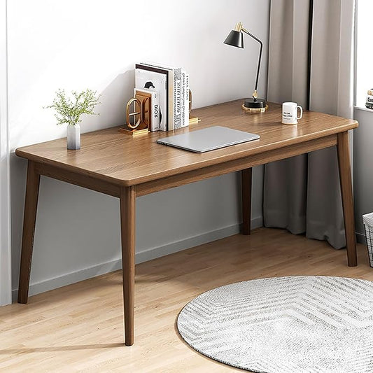Minimalist Pc Desk, Industrial Home Office Desk, Sturdy Work Study Writing Desk with Solid Wood Legs,Modern Computer Table Workstation for Living Room Bedroom(100x55x75cm(39x22x29inch), Walnut)