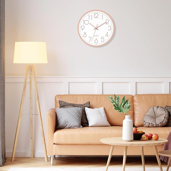 Foxtop 8 Inch Wall Clock Modern Small Wall Clocks Battery Operated Silent Non-Ticking Round Quartz Rose Gold Wall Clock for Office Bedroom Kitchen Home School