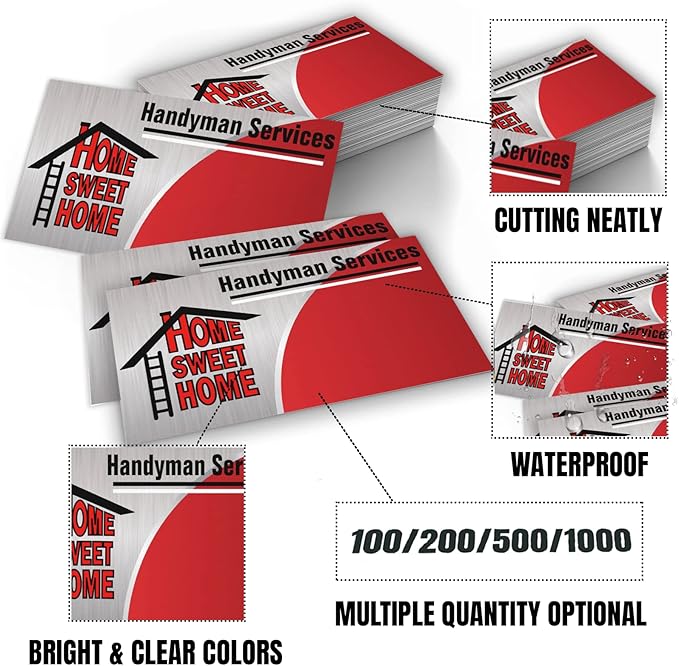 Business Cards Customize with Handyman Templates, Custom Business Cards Personalized with Your Logo, 3.5"X 2" 300gsm Matte Paper for Small Business