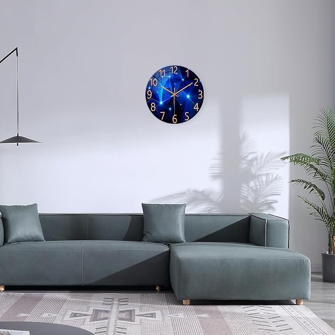 Big Wall Clock for Living Room Decor Blue Decorative Wall Clocks Battery Operated 20 Inch Silent Wall Clock Non Ticking