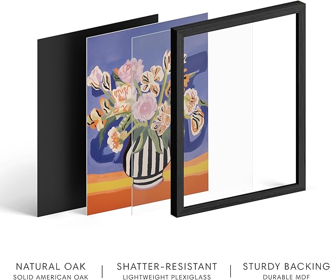 HAUS AND HUES Floral Art Wall Decor - Wildflowers Wall Art for Living Room, Floral Artwork for Bedroom Walls, Flower Painting for College Girls Dorm Room (Striped Vase, Black Frame, 11x14)