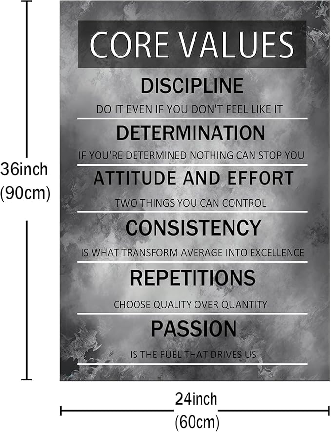 Motivational Canvas Wall Art Black and White Poster Print Inspirational Core Values Entrepreneur Quotes Home Boys Girls Kids Room Living Room Office Wall Decoration Stretch and Framed [24''Wx36''H]