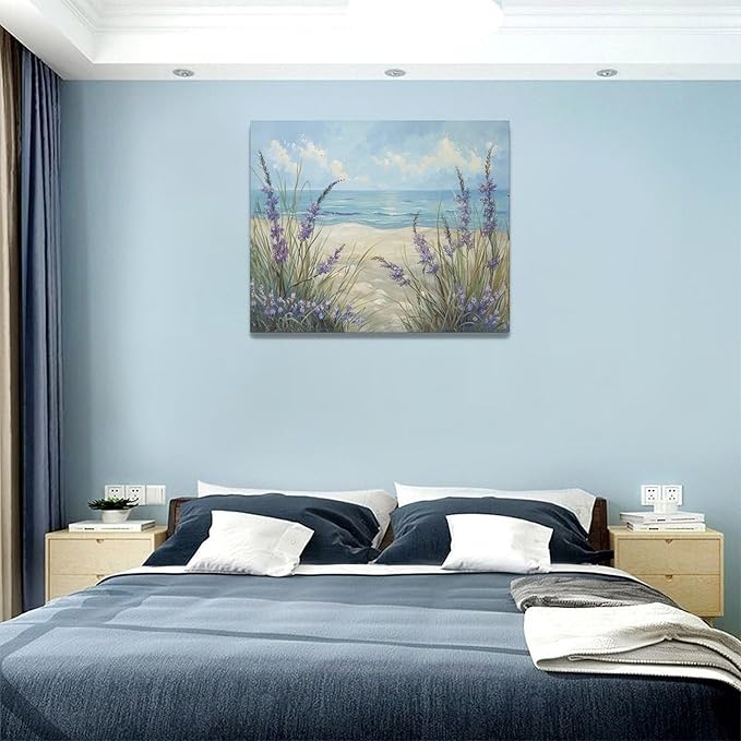Luxvio Beach Ocean Wall Art Coastal Pictures Wall Decor Watercolor Seaside Canvas Painting Beach Artwork for Bathroom Living Room Bedroom Kitchen Office 20 x 16 inch