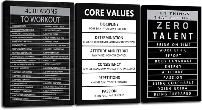 Inspirational Quotes Wall Art 40 Reasons to Workout Pictures Motivational Canvas Painting Inspiring Ten Things That Require Zero Talent Posters Print Artwork Home Decor Office Framed[48" W X 24" H]