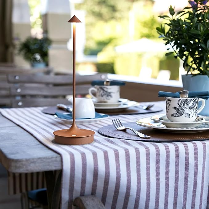 Cordless Table Lamp Rechargeable LED Battery Operated 4000mAh Table Lamp Touch Dimmable Lamp Outdoor Waterproof Portable Wireless Table Light for Dining Restaurant Bar Indoor/Outdoor Use (Brown-1PC)
