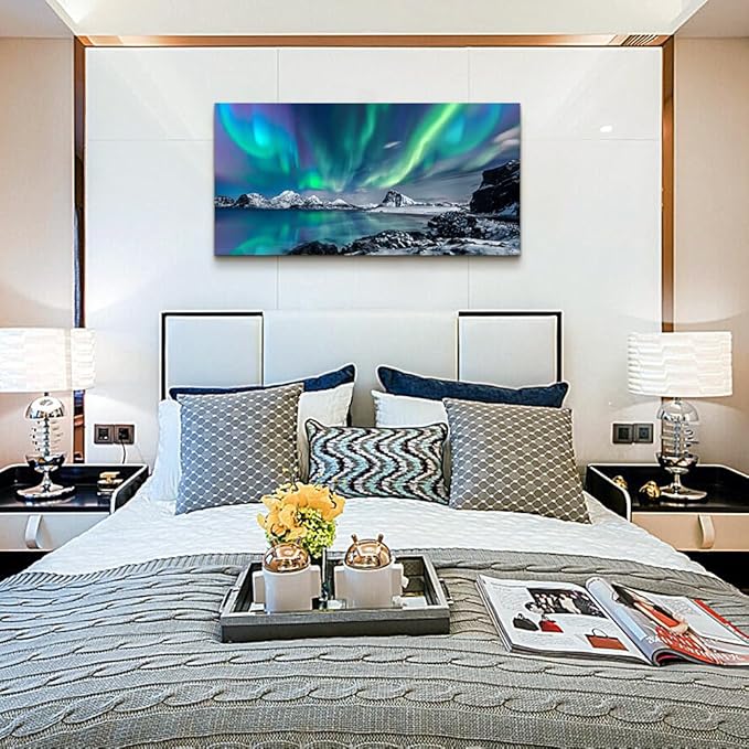 Lapremoly Canvas Wall Art For Living Room farmhouse Wall Decor For Bedroom Office Decor Blue Aurora Pictures Landscape Wall Paintings Prints posters Artwork Framed Wall Mural Room Home Decoration