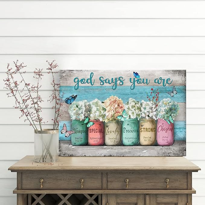 Parylore Inspirational Canvas Wall Art Encouraging Bible Verses On Cute Marson Jars and Butterflies God Says You Are Modern Artwork for Living Room Bedroom Bathroom Office Home Decor 16x20 In