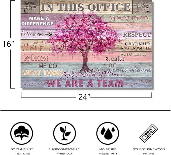 Pink Inspirational Wall Art for Office Women Motivational Quotes Phrases Poster Rustic Heart Tree Pictures Framed Wall Art Décor Contemporary Home Workspace Desk Decorations Gifts for Women 16x24inch