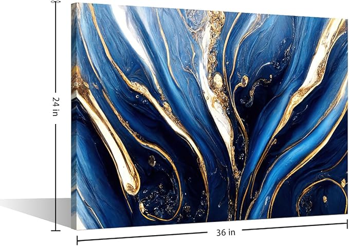 Canvas Wall Art for Living Room Decor Abstract Illustration Printing Blue Gold and White Colors Poster Prints on Canvas for Native Americans 1 Panel Bedroom Wall Decor Framed Ready to Hang 36x24 in