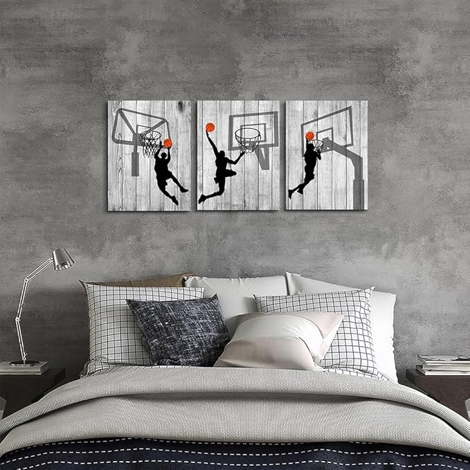 Lapremoly Canvas Wall Art For Living Room Wall Decorations For Bedroom Boy's Room Decor Black And White Pictures Sport Play Basketball Wall Paintings Office Prints Artwork Modern Home Decor 3 Piece