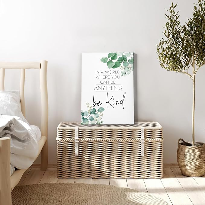 HIWX Be Kind Inspirational Wall Art Decor: Framed Canvas Wall Art, Motivational Eucalyptus Positive Decoration for Bathroom, Bedroom 11x14