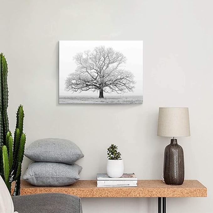 Hardy Gallery Winter Tree Canvas Wall Art: Black & White Tree Picture Print Artwork for Living Rooms Wall Decor (24'' x 18'')