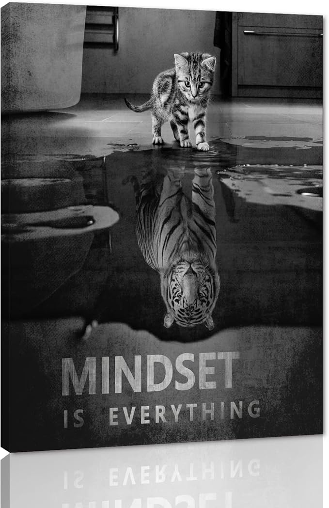 Motivational Canvas Wall Art Mindset is Everything Modern Inspirational Posters Positive Office Quotes for Home Decor Living Room, Framed 24''Wx36''H