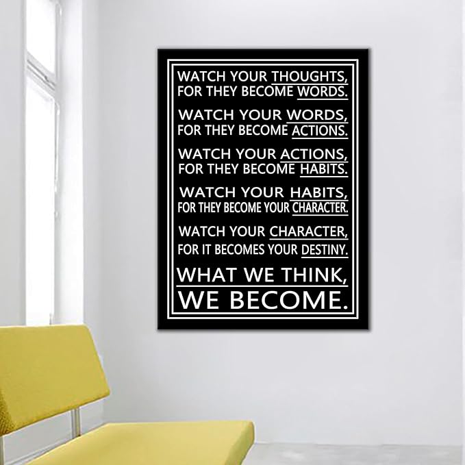 Motivational Wall Decor Watch Your Thoughts Inspirational Office Wall Art Discipline Poster Print Artwork Picture Painting for Modern Home Living Room School Gym Stretched and Framed [30''Wx 40''H]