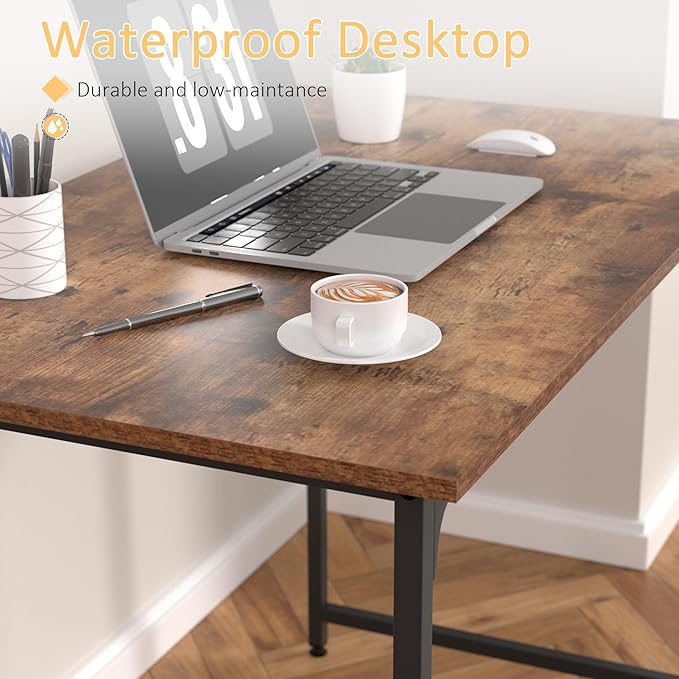 39 Inch Computer Desk with Wood Board and Metal Frame, Modern Simple Style Work Desk with Adjustable Feet, Study Gaming Desk Table for Home Office, Bedroom, Small Spaces