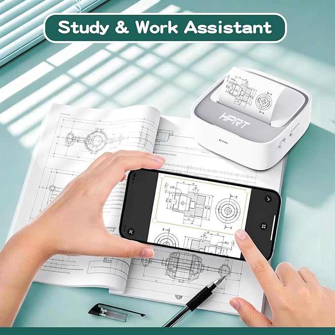 HPRT S1 Bluetooth Thermal Label Printer, Portable Mini Inkless Sticker Maker with 1 Roll Paper, Compatible with iPhone & Android, for Home, School, Office, Travel, Kids. Free App with Templates