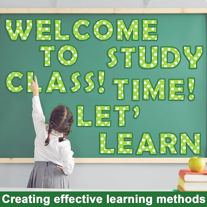 150 PCS Large 7" Bulletin Board Letters Set, Green White Polka Dots Classroom Alphabet Cutout Letter for Bulletin Board Display Home School Class, A Great Helper to Inspire Students' Learning Interest