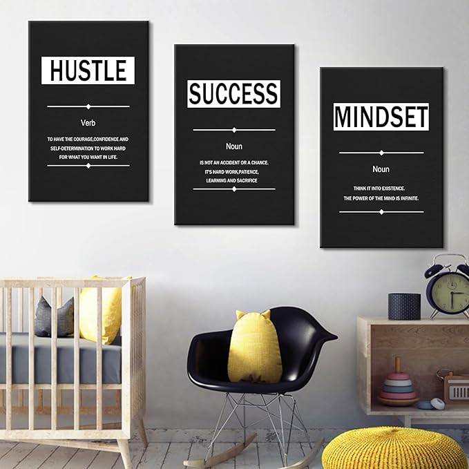 Motivational Canvas Posters Print Wall Art Home Decor 3 Pieces Success Inspirational Signs Picture Painting Positive Artwork for Teens Room Office Classroom Gym Stretched and Framed [48''Wx24''H]