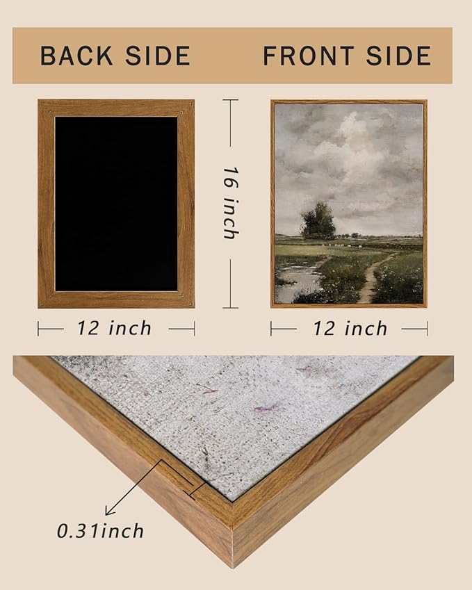 ARPEOTCY Vintage Framed Canvas Wall Art, 12x16 Inch Filed and Path Farmhouse Wall Art for Living Room Bedroom, Canvas Prints with Frame, Retro Home Decor Artwork