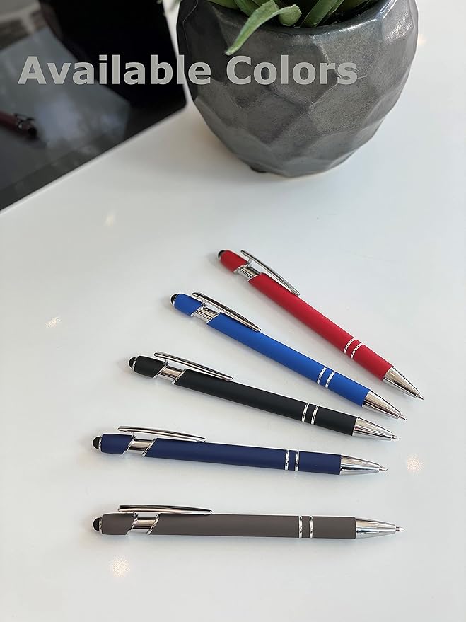 Pack of 5 Rubberized Comfort Soft Touch 2 in 1 Ballpoint Pen Capacitive Stylus Tip, Premium Metal Medium Point, Black Ink, Compatible with Most Touch Screens (Dark Navy Blue)