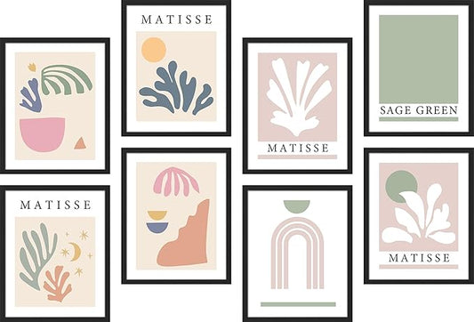 SIGNWIN Framed Poster Wall Art Set of Collage Henri Matisse Pastel Plant Blocks Nature Abstract Illustrations for Living Room, Bedroom, Office - 12"x16"x 8 Black