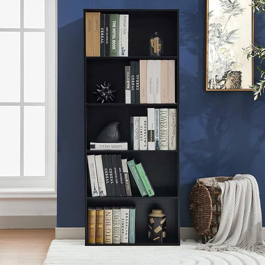 Bookshelves and Bookcases,5-Tier Open Storage Shelf, Floor Standing Display Storage Shelves for Home Office, Living Room, Bedroom, Black
