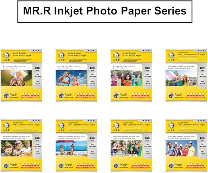 MR.R Double Side Glossy Inkjet Photo Paper Letter Size 8.5"x11" 100 Sheets Per Pack 53lb 200gsm