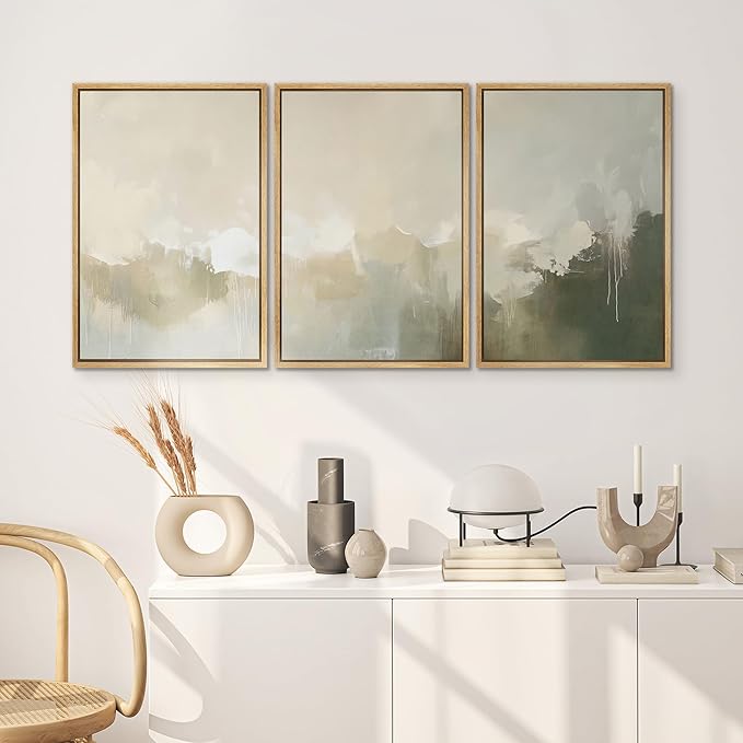SIGNWIN Framed Canvas Print Wall Art Set Neutral Abstract Landscape Earthy Tones Minimalist Illustrations Modern Art Decorative Abstract for Living Room, Bedroom, Office - 16"x24"x3 Natural