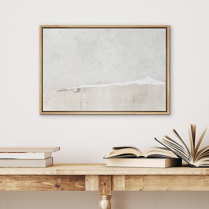 SIGNWIN Framed Canvas Print Wall Art Gray White Watercolor Landscape Abstract Shapes Illustrations Modern Art Decorative Contemporary Chic Minimal for Living Room, Bedroom, Office - 24"x36" Natural