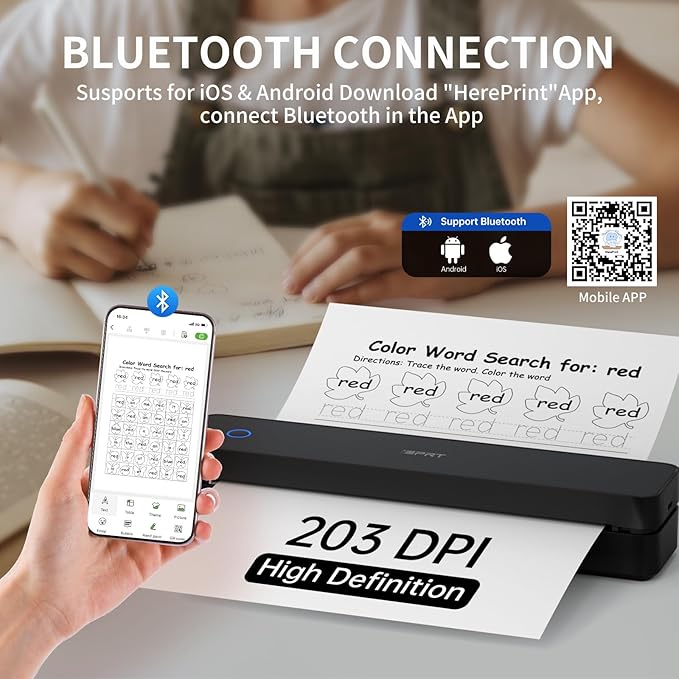 iDPRT Portable Printer Wireless for Travel, Inkless Bluetooth Thermal Printers for Home,Office,Vehicles,Supports 8.5" x 11" US Letter&A4 A5 Size,Compatible with Android and iOS Phones&PC