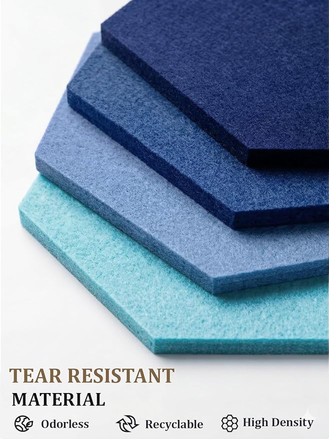 8 Pack Hexagon Felt Bulletin Board Tiles - 11.8" Large Thick Pin Board for Walls with 30 Push Pins, DIY Boards for Office Home School Decor, Aesthetic Hex Cork Board Alternative