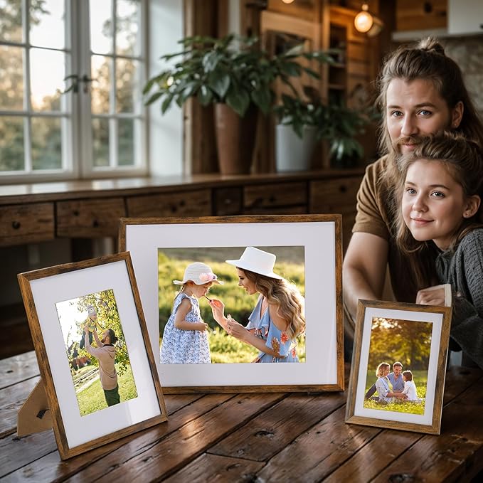 Giftgarden 14 Pack Brown Picture Frames with Mat for Various Sizes Photos, Assorted Matted Frame Set Including Two 11x14, Six 8x10, Six 5x7, Gallery Frame Collage for Wall or Tabletop Display