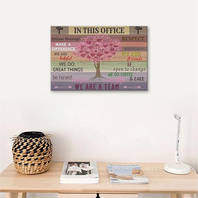 Inspirational Canvas Wall Art Motivational Retro In This Office Positive Modern Decor Poster Inspiring Tree Picture Print Artwork for Bedroom Office Workplace Wall Decor Ready to Hang [12''Wx18''H]