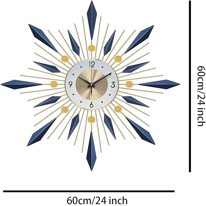 Wall Clock Wall Clock, Mid Century Metal Frame Wall Clock, Large Decoration for Home, Kitchen,Living Room,Office,Blue Clock (Blue 60cm/24in)