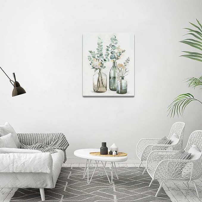 Botanical Bathroom Wall Art Rustic Green Plant Pictures Wall Decor Botanical Canvas Country Print Painting Modern Decoration Artwork for Bathroom Living Room Bedroom Office Framed 16"x20"