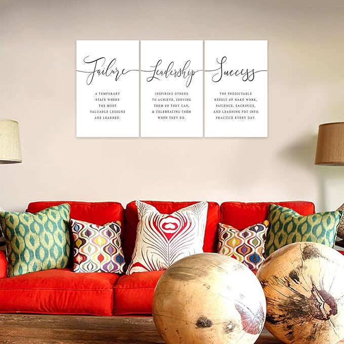 3 Piece Inspirational Canvas Wall Art, Quotes Motivational Mindset Print Pictures for Office Wall Decor, Triptych Entrepreneur Poster Framed Artwork for Women Men Home Decor Ready to Hang (48"Wx24" H)