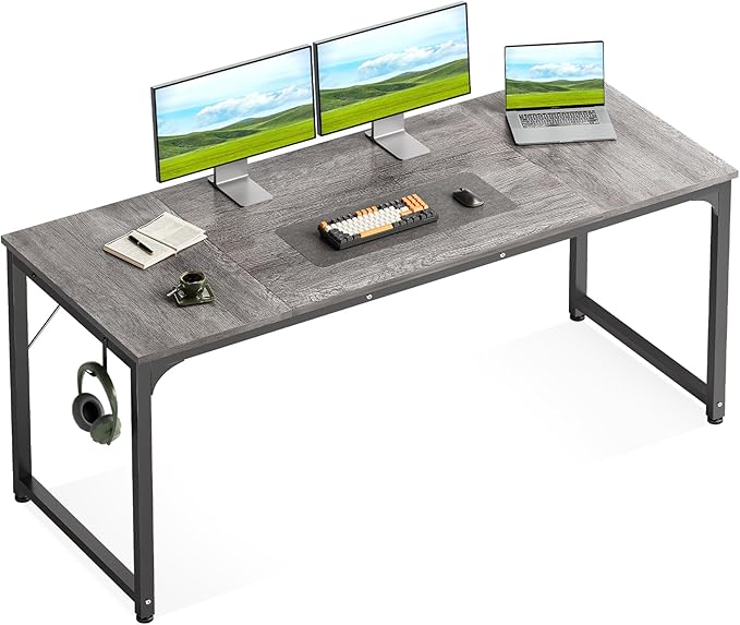 Casaottima 63 Inches Small Computer Desk, Work Study Table for Home Office, Kids Student Writing Desk with Headphone Hooks, Grey