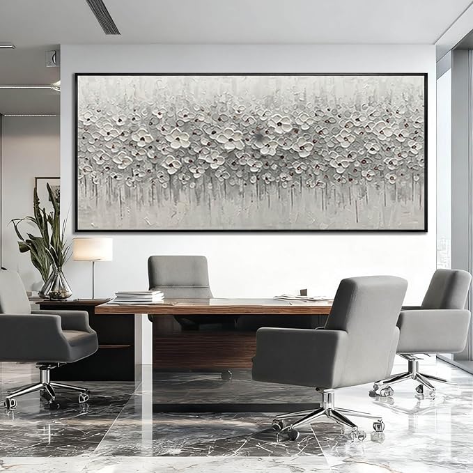 SDYA Large Floral Wall Art, 32"x70"Hand Painted White Flower Canvas Painting With Frame,Modern Minimalist Abstract Artwork for Living Room Bedroom Hallway Home Decor