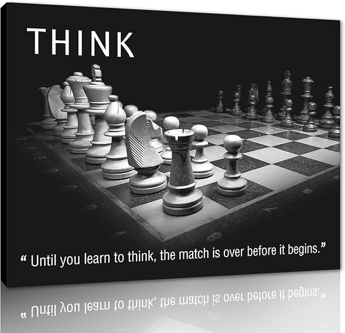 Inspirational Framed Office Art Canvas Paintings Until You Learn to Think,The Match Is Over Before It Begins Positive Quotes Wall Art Black and White Posters Framed Ready to Hang-24 inch x 18 inch