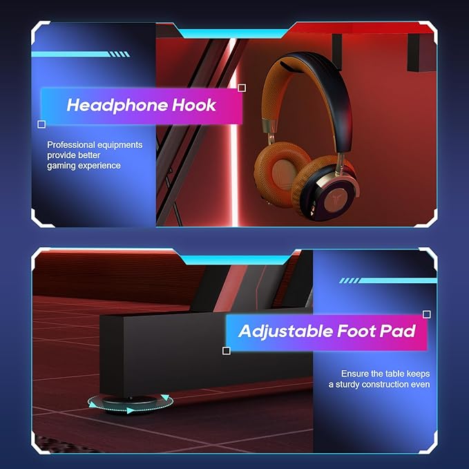 BestOffice 39" Gmaing Desk Computer Gaming Desk Z Shaped Gaming Workstation Ergonomic Gaming Table with Headphone Hook for Game Players,Black&Red