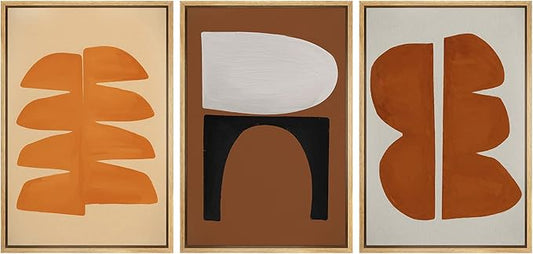 SIGNLEADER Framed Canvas Print Wall Art Set Retro Geometric Mid-Century Polygons Abstract Shapes Illustrations Minimal Decorative Bohemian Nordic for Living Room, Bedroom, Office - 24"x36"x3 NATURAL