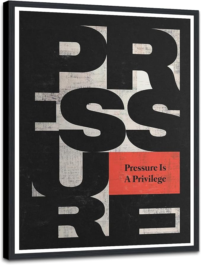 Pressure is a Privilege Framed Canvas Print Wall Art, Motivational Quote Poster, Elite Performance Office Decor, Stretched Ready to Hang, 12.5x16.5 Inches