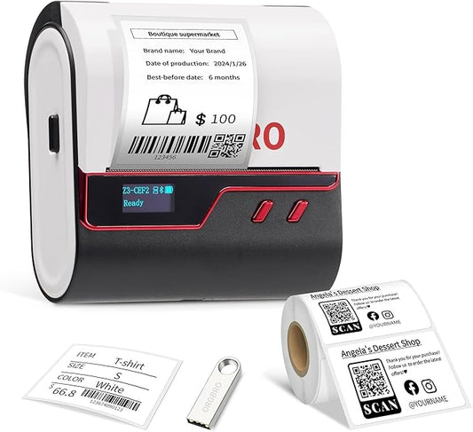 ORGBRO Z3 Label Maker Machine with Tape, 2-3 Inch Bluetooth Thermal Label Printer, Portable Sticker Printer for Small Business Office Home Organization Barcode Address, Compatible with Phones & PC