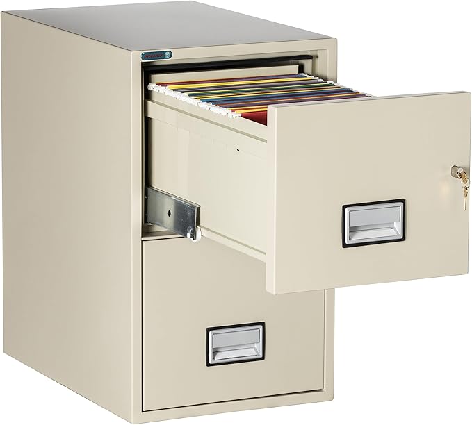 25 inch 2-Drawer Vertical Fireproof File Cabinet – Letter Size Filing – Key Lock – Water Resistant Seal – Fire and Impact Rated – Putty Finish – Model LTR2W25P