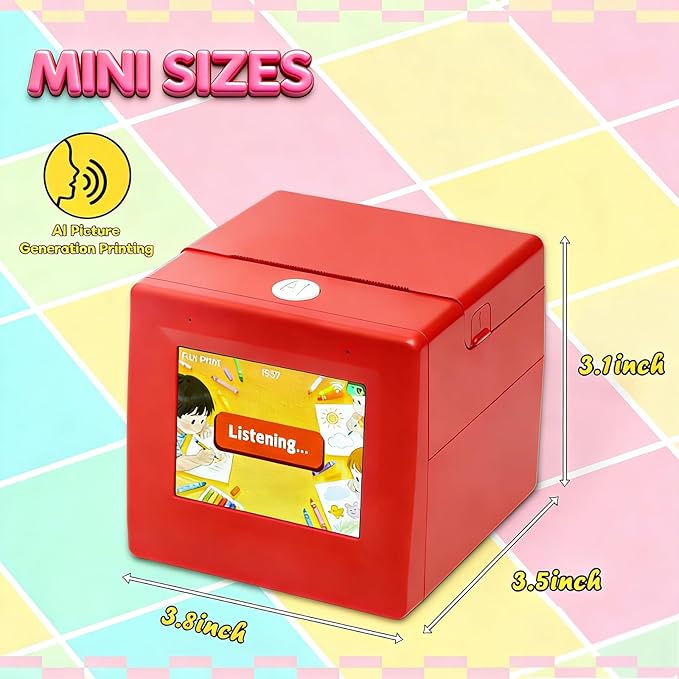 Smart AI Voice Sticker Printer Box, Mini Thermal Label Printer with Display, Inkless Portable Sticker Maker for Home, Office, Study & DIY Projects, 5 Rolls Paper Included