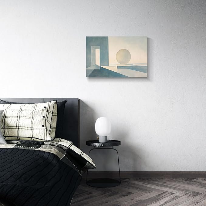gaosoul Modern Canvas Wall Art Blue White Tranquility Geometric Abstract Oil Painting Minimalism Artwork Prints for Living Room Bedroom Office Decor Framed 24x16in