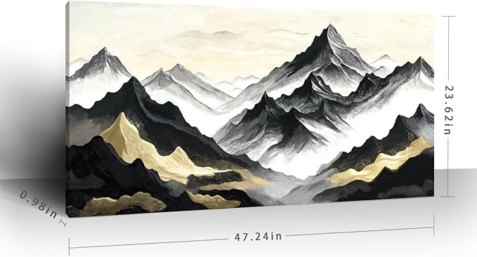 amatop Abstract Mountain Wall Art, Large Modern Canvas Print - Black White and Gold Landscape Nature Picture, Horizontal Inspirational Artwork for Living Room, Office, Bedroom and Bathroom Wall Decor (48x24 Inch)