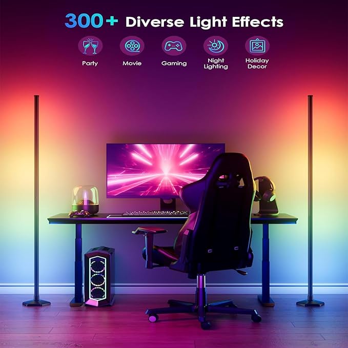 Corner Floor Lamp, LED Corner Lamp with Alexa & Google Home, App and Remote Control,16 Million DIY Colors & 68+ Scene, Music Sync, Color Changing Smart Ambient Light for Living Rooms, Bedrooms
