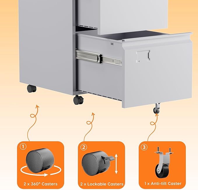 File Cabinet 2 Drawer, Locking Filing Cabinet with Business Card Slot for Letter/Legal/F4/A4 Size Folders,Required Assembly,14.57" W x 17.36" D x 25.79" H,White