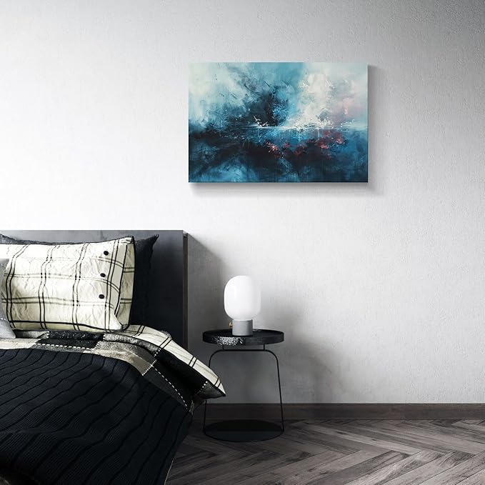 gaosoul Modern Abstract Canvas Wall Art Blue Graffiti Painting on White Background Stylish Framed Minimalism Artwork Prints for Living Room Bedroom Office Decor 30x20in